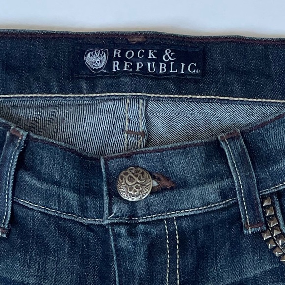 Rock & Republic Studded Dark Wash Straight Leg Denim Skull Jeans 26 - Picture 6 of 12